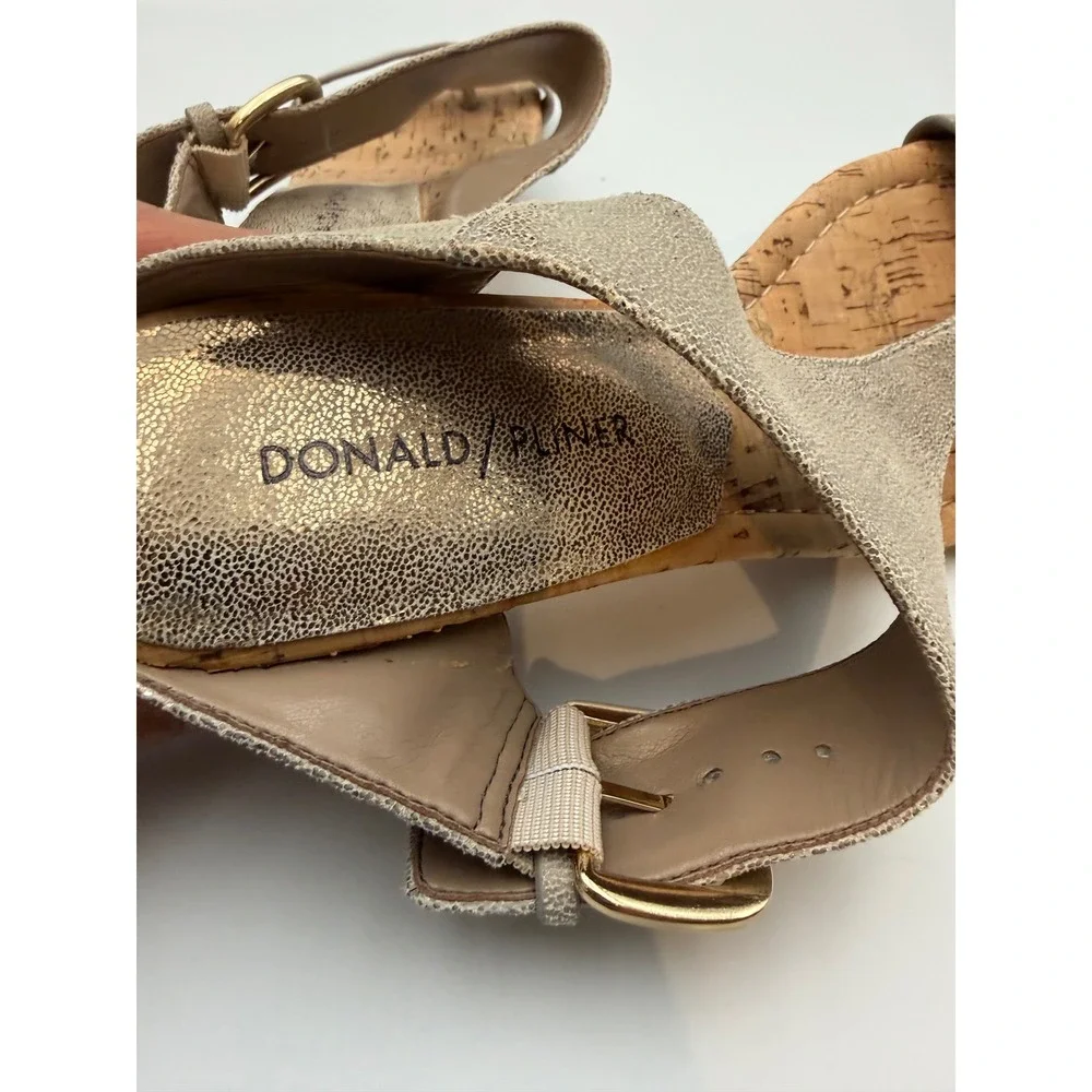 Donald J Pliner Dylan-MA Metallic Champagne Leather Cork Wedge Sandals Mens 6.5M
